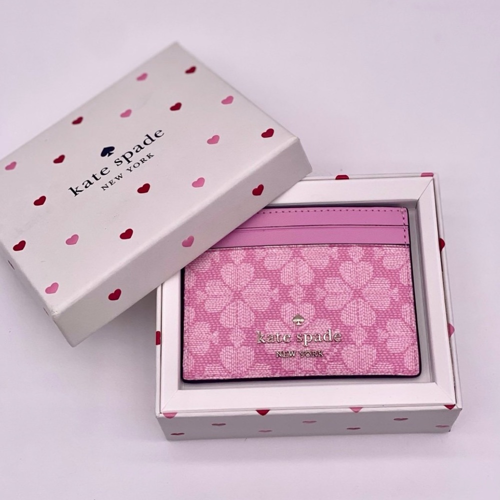 Kate Spade New York Pink Boxed Spade Flower Small Wallet Slim Card Holder